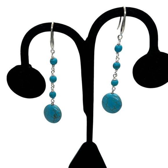 Turquoise, And Sterling Silver Dangle Earrings - Picture 2 of 2